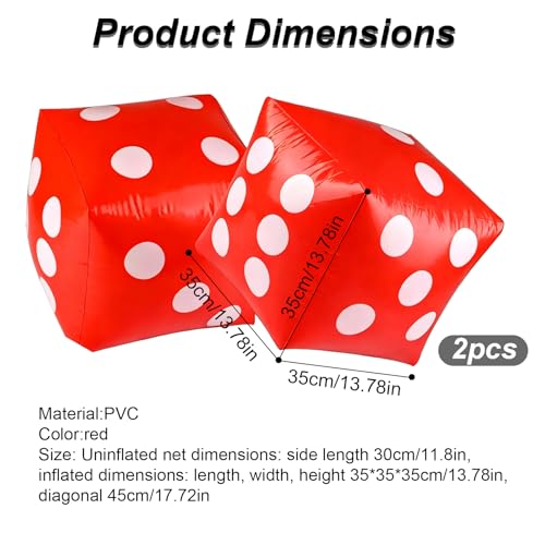 11.8" Jumbo Inflatable Dice, 2pack Outdoor Fun Giant Inflatable Dice Set and 12mm 10pcs Dice for Indoor and Outdoor Broad Game, Ludo and Pool Party (Red) | Includes 0.5 Inch 10 Pcs Dice, Indoor and Outdoor, For Broad Game, Ludo and Pool Party, Giant Infla