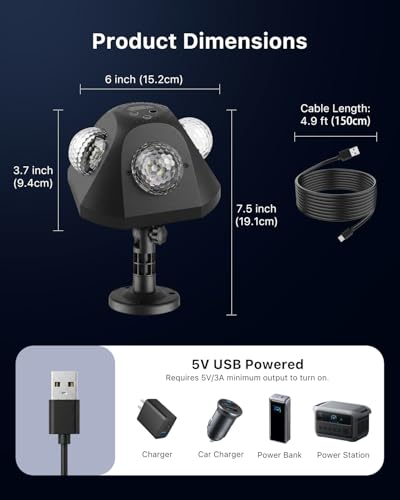 3-in-1 Pyramid Disco Party Lights with Sound Activated and Adjustment Stake | 4 Head Magic Projector Ball Lamp, 360 Angle Room Coverage, Water Wave Strobe Lighting Effect, for Home, Holiday Club, Karaoke