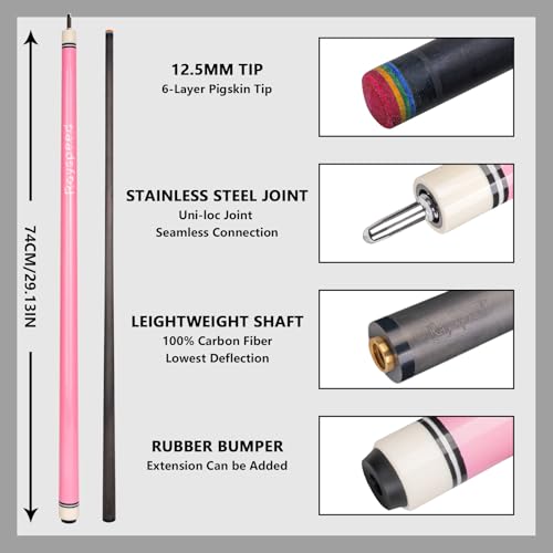 Carbon Fiber Pool Cue Stick 12.5mm Low Deflection Full Carbon Technology Pool Stick for Adults Professional Billiard Cue with Uni-loc Pin Joint - color: Pink
