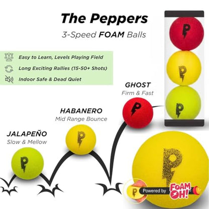 Pepper Pong Ping Pong, Reinvented | Any Surface, Indoor or Outdoor Portable Paddle Sport| 3-Speed Foam Balls, 4 Premium Paddles, Free-Standing Net, Carry Bag: Whisper Quiet, 60-Sec Setup