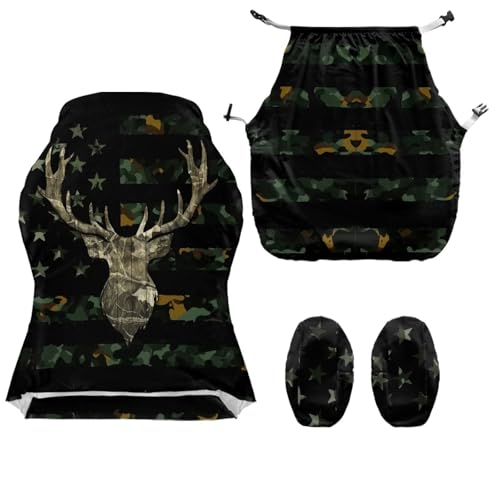Suobstales Deer American Flag Camo Pattern Computer Game Chair Covers with Armrest Cover Washable Computer Chair Slipcovers Removable Kitchen Chair Covers for Home Kitchen Restaurant - color: Deer American Flag Camo