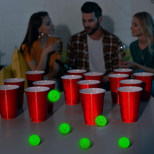 Soulchen 40mm Glow in The Dark Table Tennis Balls Bulk, Carnival Game Night, Neon Birthday Party Favors, Classroom Rewards, Goodie Bag Filler, Pet Playmate - color: Glow in the Dark Green, size: Silly Face
