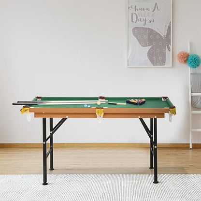 Penau 55 Inch Portable Folding Billiards Table Game Pool Table with Complete Set Green Felt for Family Fun