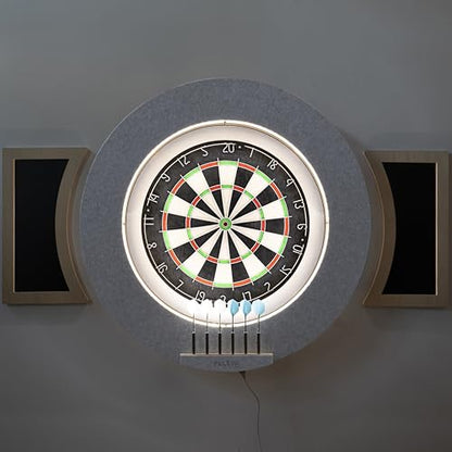 Dart Board Cabinet Set with LED Light; Bristle Dartboard, Built in LED Light, Darts and Chalkboards - color: White