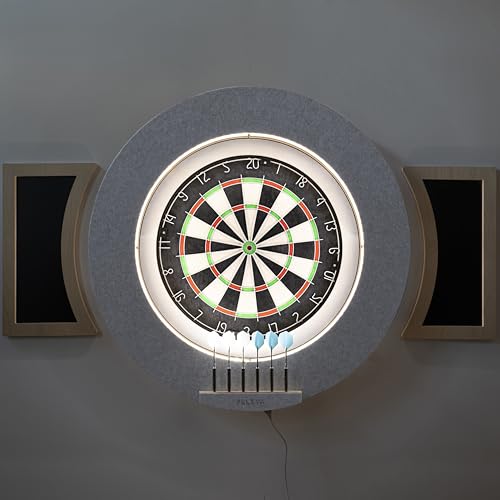 Dart Board Cabinet Set with LED Light; Bristle Dartboard, Built in LED Light, Darts and Chalkboards - color: White