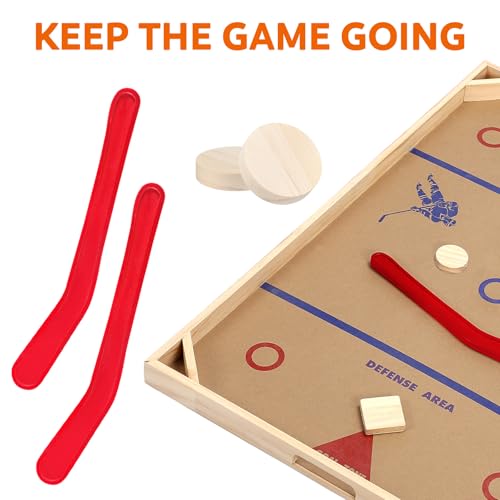 Soulchen 2 Sets Replacement Hockey Sticks and Pucks for Classic Wooden Tabletop Games Hockey Game Slap Shot Extra Accessories for Family Adults Kids Children - color: Red