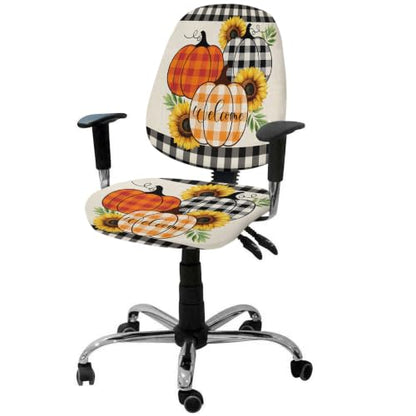 Savannan Office Chair Cover, Retro Thanksgiving Pumpkin Sunflowers Protective Stretch Elastic Universal Cover for Desk Task Chair,Computer Rotating Chair 1 Pcs Black Orange Plaid