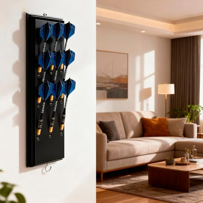 Darts Holder Wall Mounted Displays: Suit for 12 Steel/Soft Tip Darts,with Metal Hook & Storage Bag