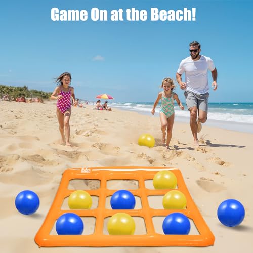 Outdoor Games for Adults and Family, Giant Tic Tac Toe Game with 10 Balls, Outside Toys for Kids Ages 8-12, 2-10 Players, Yard Pool Beach Lawn Camping