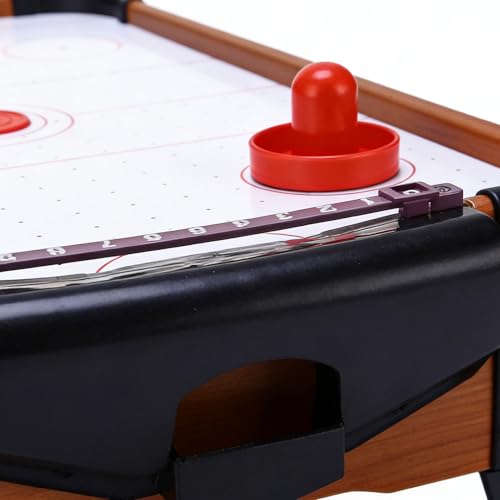 Table Air Hockey Game - Portable Wooden Mini Trampoline Game Tabletop Fun | Compact Air Hockey Desk for Adults, Family & Kids | Birthday Christmas New Year Parties for