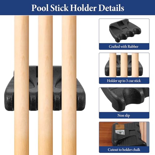 2 Pcs Black Pool Cue Holders, 3 Holes Portable Weighted Billiard Cue Racks with Chalk Holders, Non-Slip Rests for Pool Tables