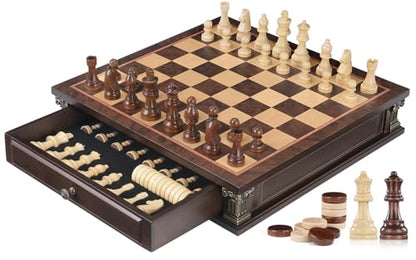 Peradix Magnetic Chess Set with 2 Built-in Storage Drawers, 15'' Wooden Strategy Board Games, 2 Extra Queens, Luxury Magnet Chess Game for Adults, Kids and Family Game Night, Gift Package - size: 15 Inches