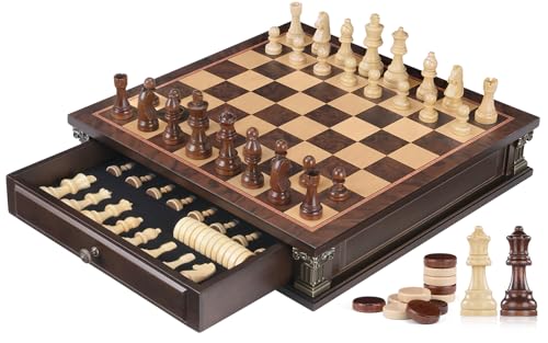 Peradix Magnetic Chess Set with 2 Built-in Storage Drawers, 15'' Wooden Strategy Board Games, 2 Extra Queens, Luxury Magnet Chess Game for Adults, Kids and Family Game Night, Gift Package - size: 15 Inches