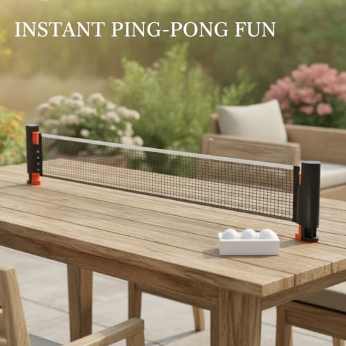 Retractable Table Tennis Net and Post Set with Balls, Portable Polyester Mesh for Standard Tables up to 1.5 Inches Thick