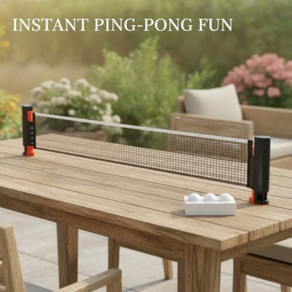 Retractable Table Tennis Net and Post Set with Balls, Portable Polyester Mesh for Standard Tables up to 1.5 Inches Thick