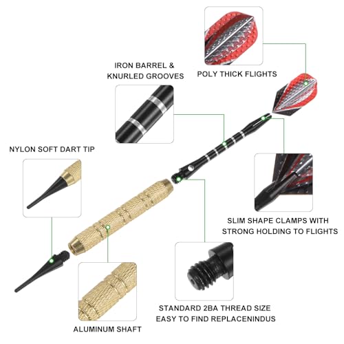 PATIKIL Soft Tip Darts Set Darts Plastic Tip - 12 Pcs 18 Gram with Tip Plastic Darts 100 Extra Dart Tips 42 Dart Flights for Electronic Dartboard