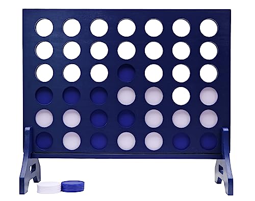 Tailgating Pros Giant 4 in a Row Game for Family & Adults Jumbo Navy Wooden Four in a Row Indoor & Outdoor Yard Game for Family Party Fun, Portable Activities for Patio, Backyard, and Camping - color: Blue / White