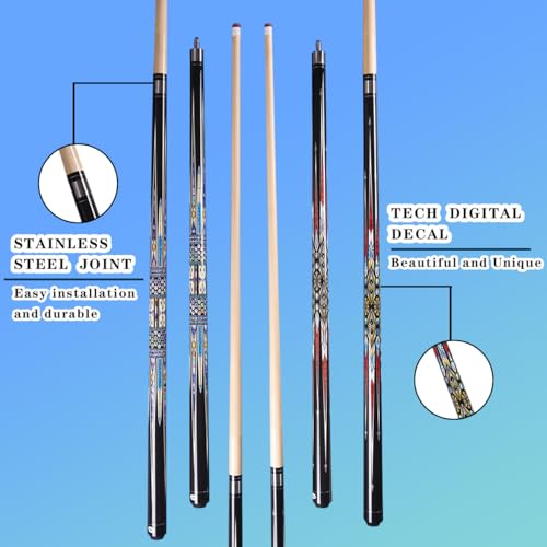 Canadian Maple Pool Cue Stick, Stainless Steel 5/16" X 18 Joint, 58 Inch 13mm Tip Billiard Pool Cue Stick, 19 20 oz, 2-Piece Pool Cue Stick for Beginner, Commercial Home Entertainment - color: Model D (19oz)