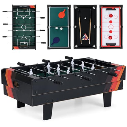 Giantex 4-in-1 Multi Game Table, Combo Foosball Game Table Top w/Billiards, Ping Pong, Push Hockey for Home, Game Room, Family Night & Arcade, Wood Combination Game Table Set for Adults - color: Black