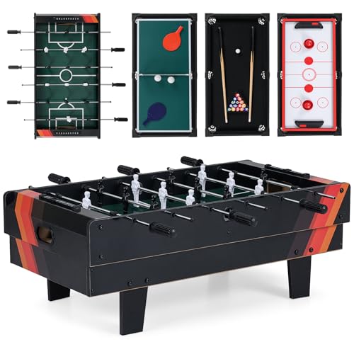Giantex 4-in-1 Multi Game Table, Combo Foosball Game Table Top w/Billiards, Ping Pong, Push Hockey for Home, Game Room, Family Night & Arcade, Wood Combination Game Table Set for Adults - color: Black