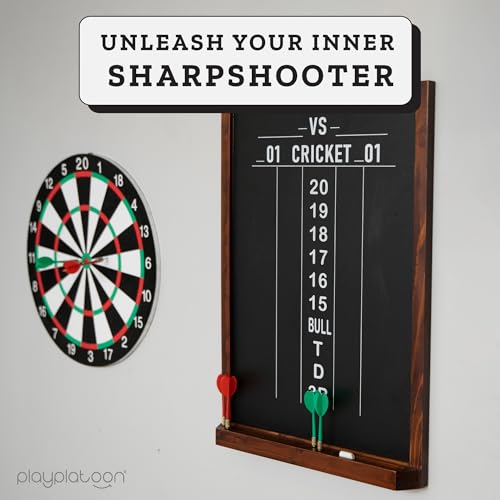 Play Platoon Dart Scoreboard & Darts Holder Wall Mount - Wood Score Board, Professional Darts Accessories, Dart Holder - size: 22 x 16 inch, style: Chalkboard