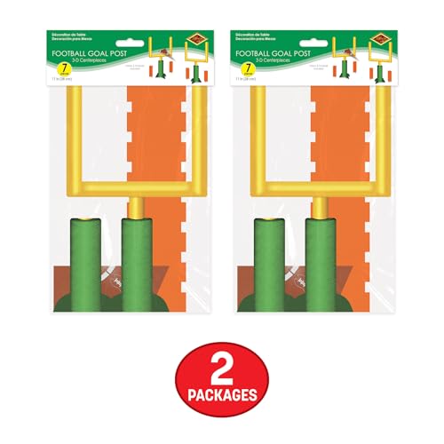 Beistle 3-D Football Goal Post Centerpieces, 2-Pack Printed Cardstock Paper, Interactive Table Decor for Sports Parties, Tailgating, and Game Day Celebrations, 11”