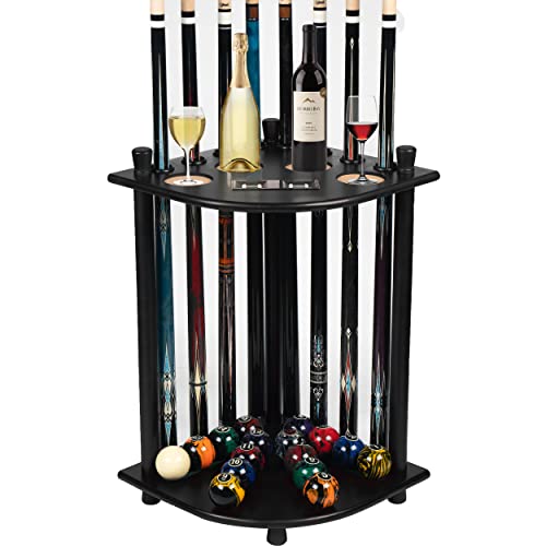 Billmart Pool Stick Holder Floor Stand, Solid Wood Billiard Pool Cue Rack, Pool Table Accessories (Black) - color: Black