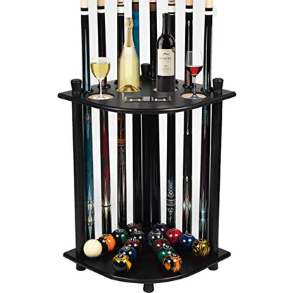 Billmart Pool Stick Holder Floor Stand, Solid Wood Billiard Pool Cue Rack, Pool Table Accessories (Black) - color: Black