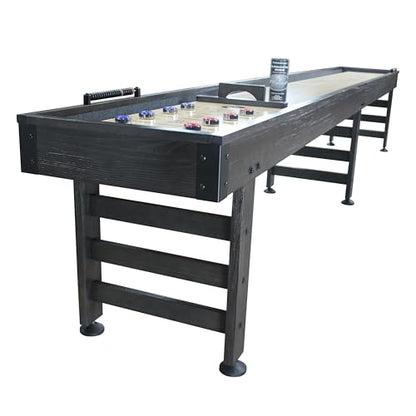 Playcraft Saybrook Shuffleboard Table with DIY Assembly - Fully Knock-Down Shuffle Board Game Table with Abacus, 8 Pucks & Premium Wax - Pro Style Climate Adjusters - Midnight Charcoal Gray - size: 14'
