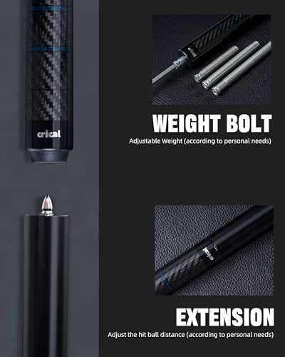 CRICAL Carbon Fiber Pool Cue Stick 58" Billiard Cue Sticks Professional Low Deflection Pool Sticks with 3/8 * 8 Pin Joint and 12.5mm Tip - color: 009-CL01