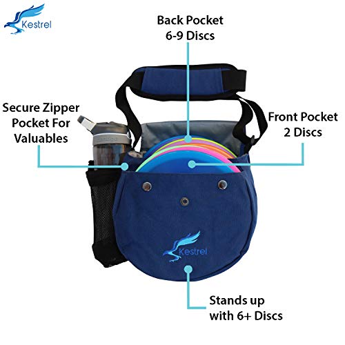Kestrel Black Disc Golf Bag - Fits 6-10 Golf Discs + Bottle - For Beginner & Advanced Golfers - Extremely Durable Canvas - Frisbee Golf Bag - Small Sling/Shoulder Disc Golf Bag For Men & Women - color: Blue