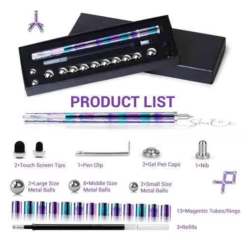 Elegancy Fidget Pen Magnetic Unique for Kids Magnet Gel Pen Gadget for Men Creative Stress Relief Office Desk Tool and Innovative Gift for Teenagers Adults Fidget Toy - color: Rainbow