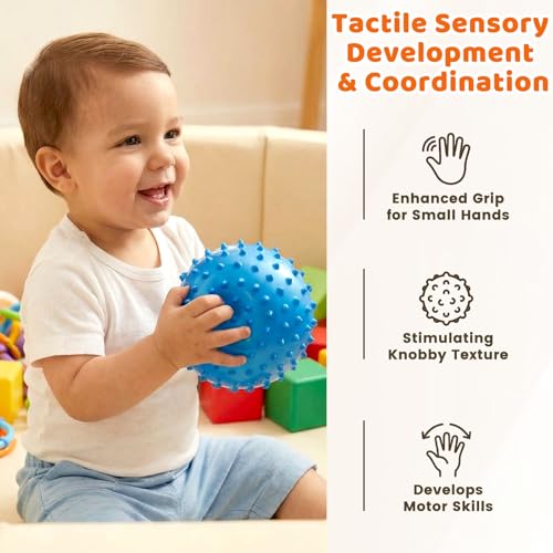 LOVEINUSA 8PCS Bounce Balls with Pump, 7 inch Spiky Massage Sensory Balls for Kids Party Favors