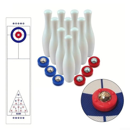 Shuffleboard Bowling Game Set with Curling Mats Tabletop Indoor Board Game for Family Fun and Party Entertainment Plastic and Steel Smooth Rolling Pucks