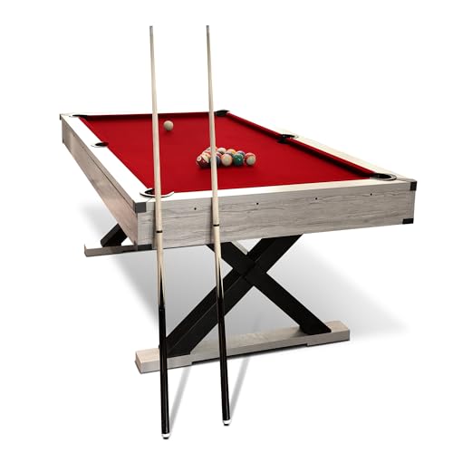 7ft Pool Table for Home, Billiard Table Set with Accessories - Includes 2 Cue Sticks, Balls, Triangle, Chalk & Brush - x-Leg Industrial Design for Game Room, Basement, Office, Apartment