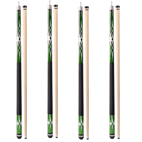 GSE Games & Sports Expert 58" 2-Piece Canadian Maple Hardwood Billiard Pool Cue Sticks for Men/Women, House or Commercial/Bar Use (Several Colors, Weight 18oz, 19oz, 20oz, 21oz Available) - color: Green, style: set of 4
