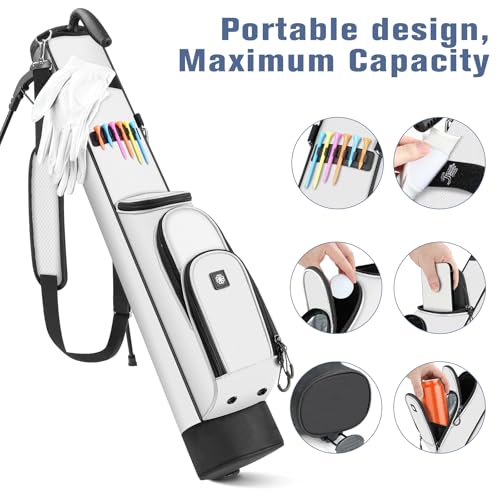 Findway Golf Stand Bag, [Upgraded Generous Space] Small Golf Bag for Driving Range, Par 3 & Executive Courses, Lightweight Sunday Golf Club Carry Bag with 3 Pockets - color: White