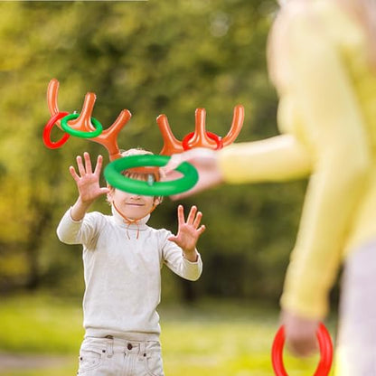 2 Set Inflatable Reindeer Antler Ring Toss Game for Christmas, with 2 Antlers and 8 Rings, Indoor Outdor Game Hats Family Christmas for Teens Adults, Fun Xmas Gifts