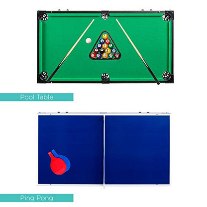 4-in-1 Kids 32" Multi-Game on Floor Table Set Air Hockey, Foosball, Table Tennis, Pool Billiards, Home Family Game Room Indoor Competition, Leisure Sports Sports Style, Wooden Table, Gift for Children