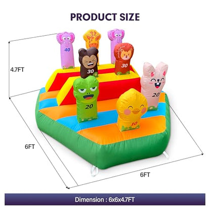 6FT Inflatable Ring Toss Game with 20 Rings & Built-in Blower, Inflatable Carnival Toss Game for Backyard, Camping, Event, Family Party