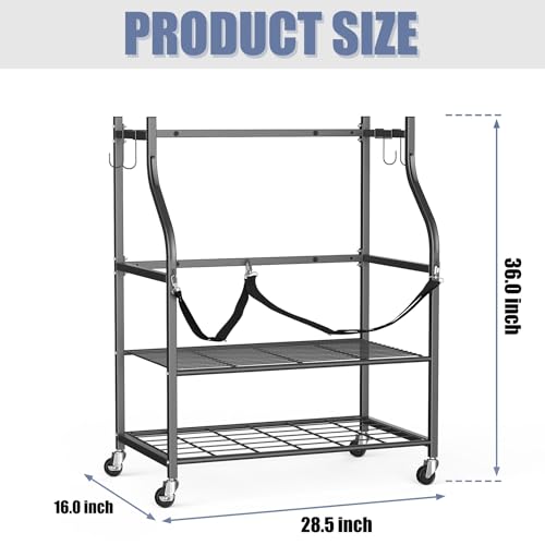 WALMANN Wall-Mounted Golf Bag Organizer, Rolling Storage Rack for 2 Golf Bags with Accessories Shelf for Garage
