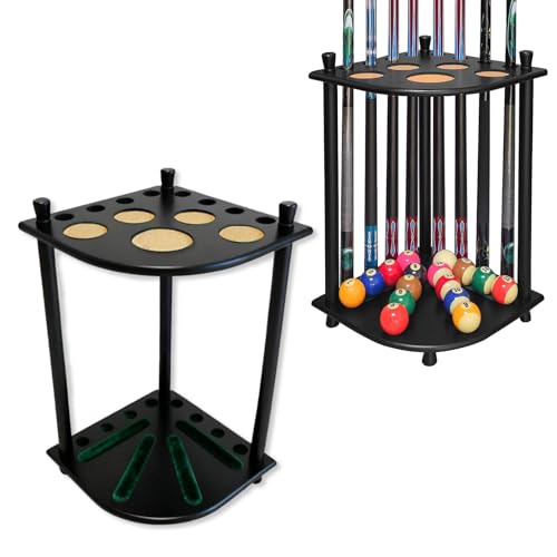 SUPERDIAMOND Floor Standing Pool Cue Rack for 8 Cues, Solid Wood Fan-Shaped Billiard Cue Holder, Freestanding 8-Slot Organizer for Game Room, Man Cave, or Home Bar Decor (Natural Finish) Black - size: 6 Cues, style: SU-flo8-Cue Racks-black