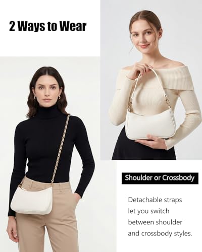 VODIU Clutch Tote Handbags with 2 Removable Straps and Zipper Closure Crossbody Bags Shoulder Purse Handbag for Women - color: White