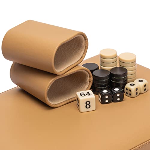 Yellow Mountain Imports Travel Magnetic Leatherette Backgammon Mini Game Set, Bozcaada - with Magnetic Checkers, 9-inch Board - color: Wheat Beige
