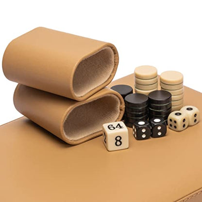 Yellow Mountain Imports Travel Magnetic Leatherette Backgammon Mini Game Set, Bozcaada - with Magnetic Checkers, 9-inch Board - color: Wheat Beige
