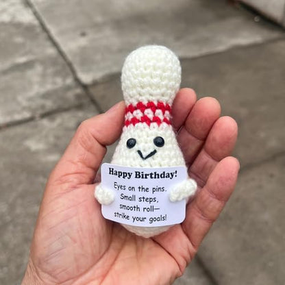 Bowling Accessories Crochet Gifts, Emotional Support Bowling Pin Office Desk Decor Decorations for Women Men (Happy Birthday) - style: Happy Birthday