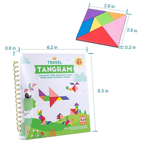 Vanmor Travel Tangram Puzzle with 2 Sets Magnetic Plate-Montessori Shape Pattern Blocks Jigsaw Road Trip Games with 368 Solution - IQ Book Educational Toy Brain Teaser Gift for Kids Adults Challenge - style: 368 Solution