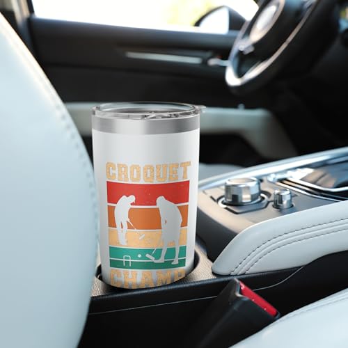 Croquet Champ Retro Funny Lawn Game Player Quote Stainless Steel Insulated Tumbler - color: White