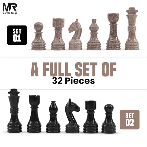 Marble Chess Pieces 3.5 Inch King Handmade Oceanic and Black 32 Chess Figures for Board Games, Suitable for Travel Games - color: Oceanic and Black
