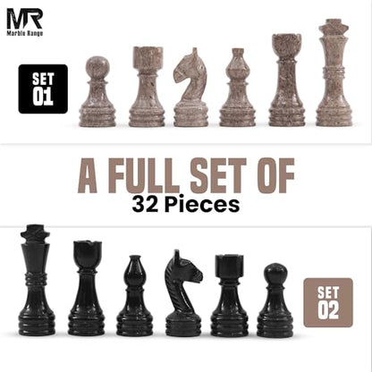 Marble Chess Pieces 3.5 Inch King Handmade Oceanic and Black 32 Chess Figures for Board Games, Suitable for Travel Games - color: Oceanic and Black